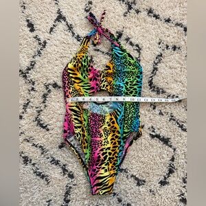 Custom made neon animal print one piece